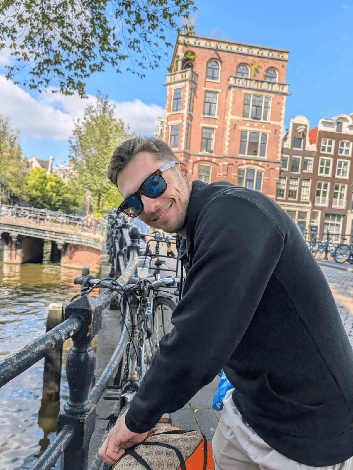 Gaspard on a bike in Amsterdam
